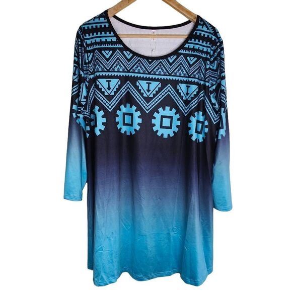 Rose Gal Mandala Aztec Ombre Print Tunic Mini Dress - Picture 1 of 8